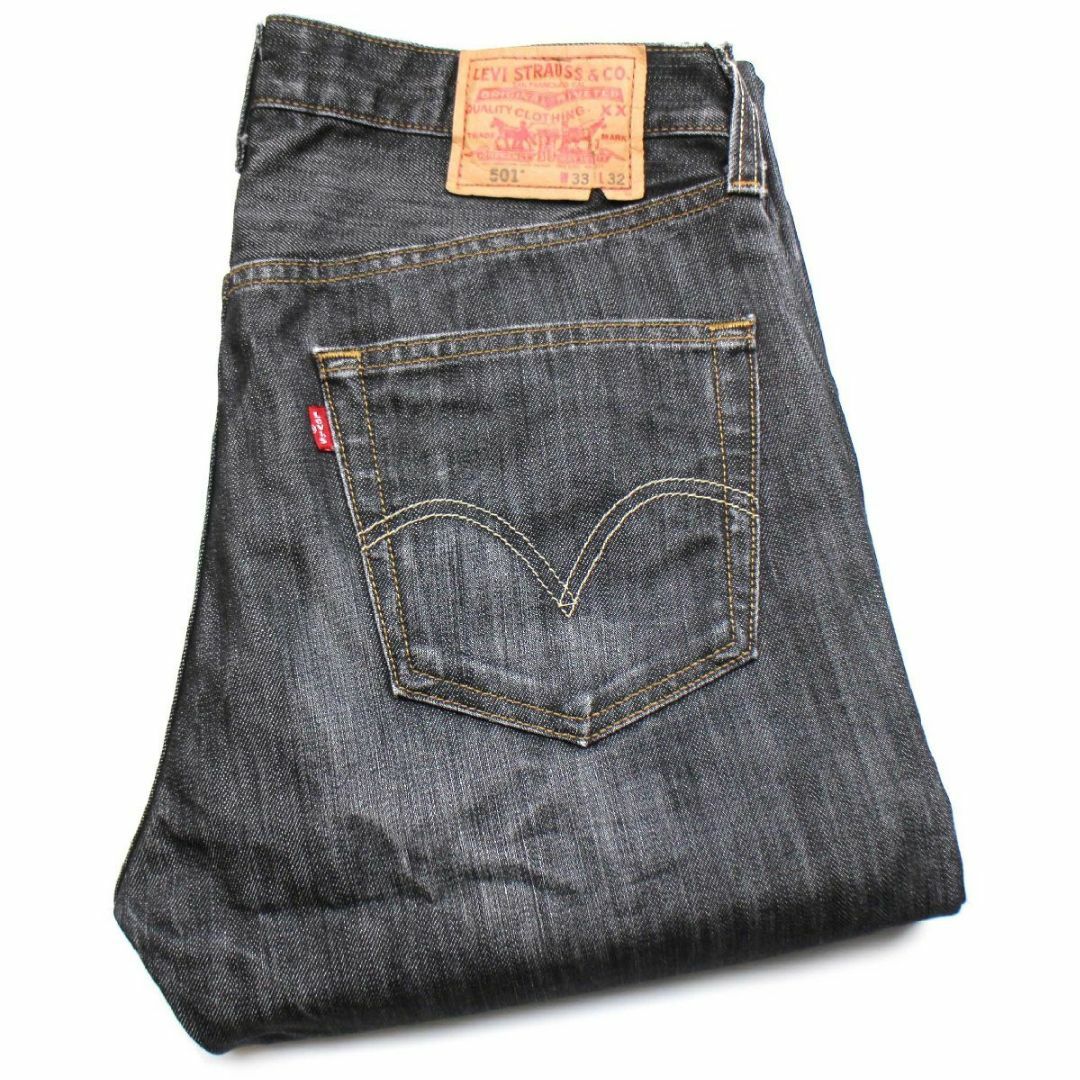 Levi00s メキシコ製 Levi'sリーバイス 501 USED加工 先染め ブラック デニムパンツ w33 L32★SDP2381 オールド ジーンズ ストレート ハチノス