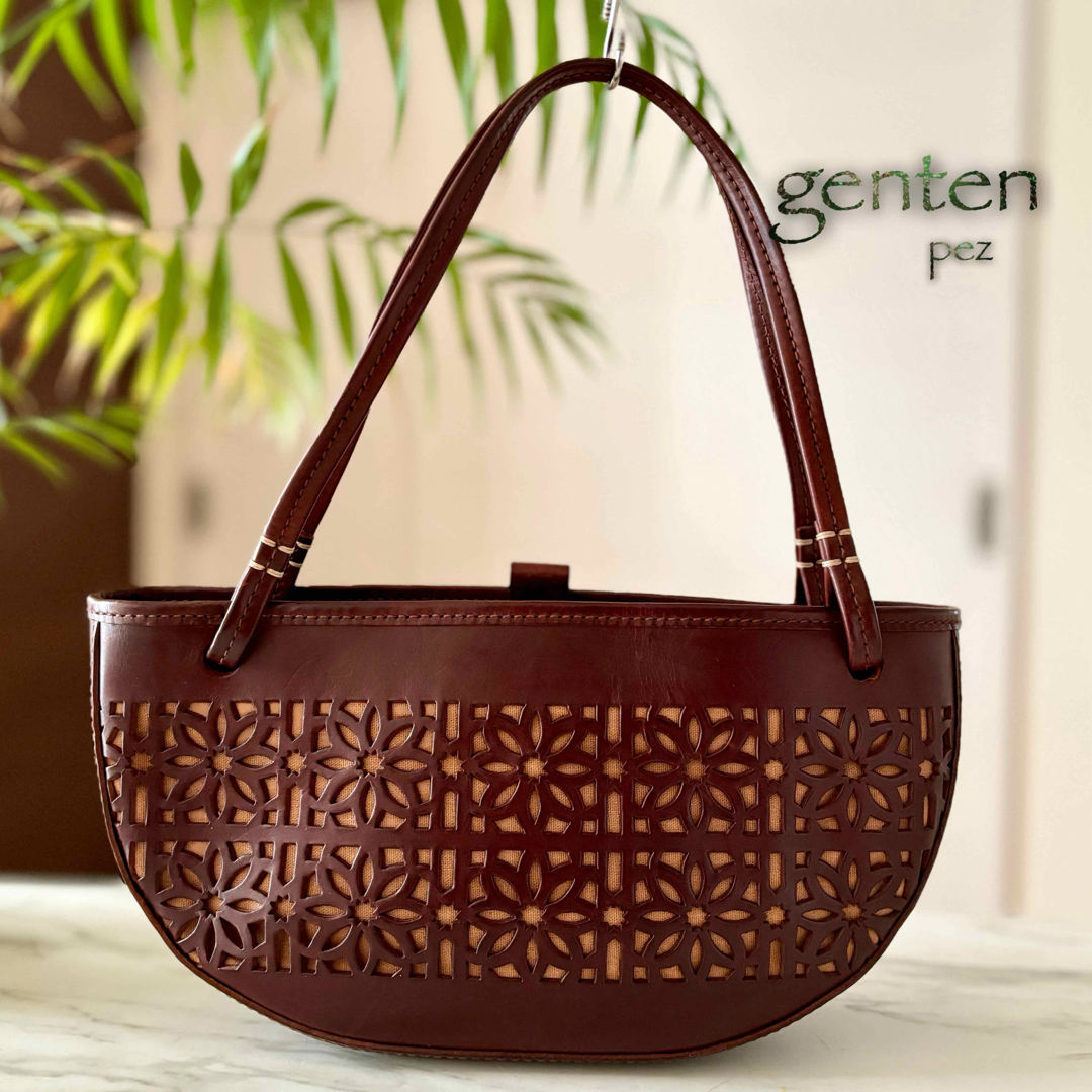 genten - 極美品 genten ゲンテン カットワーク レザートートバッグの