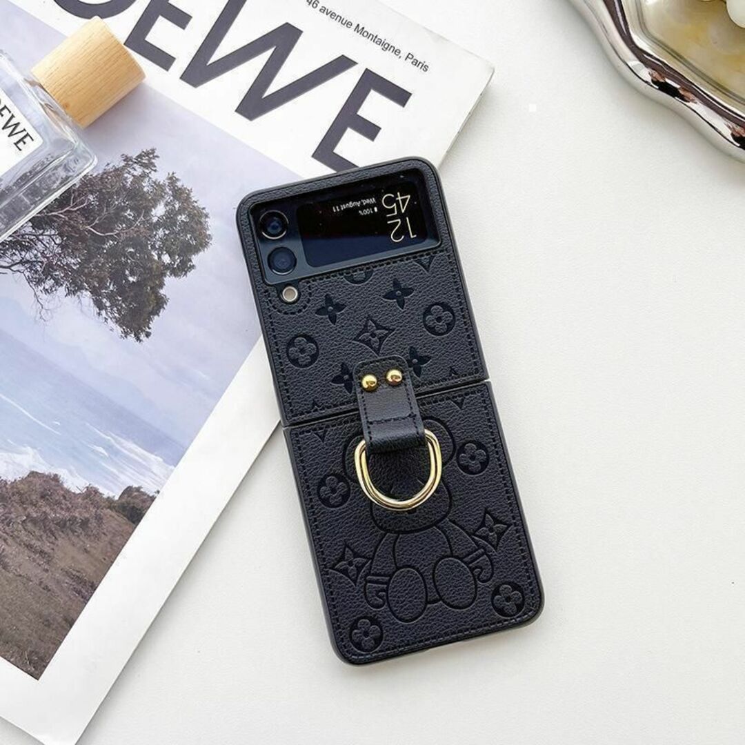 Galaxy Z Flip5 5G ケース ブラック リング カバー レザー スマホ/家電/カメラのスマホアクセサリー(Androidケース)の商品写真
