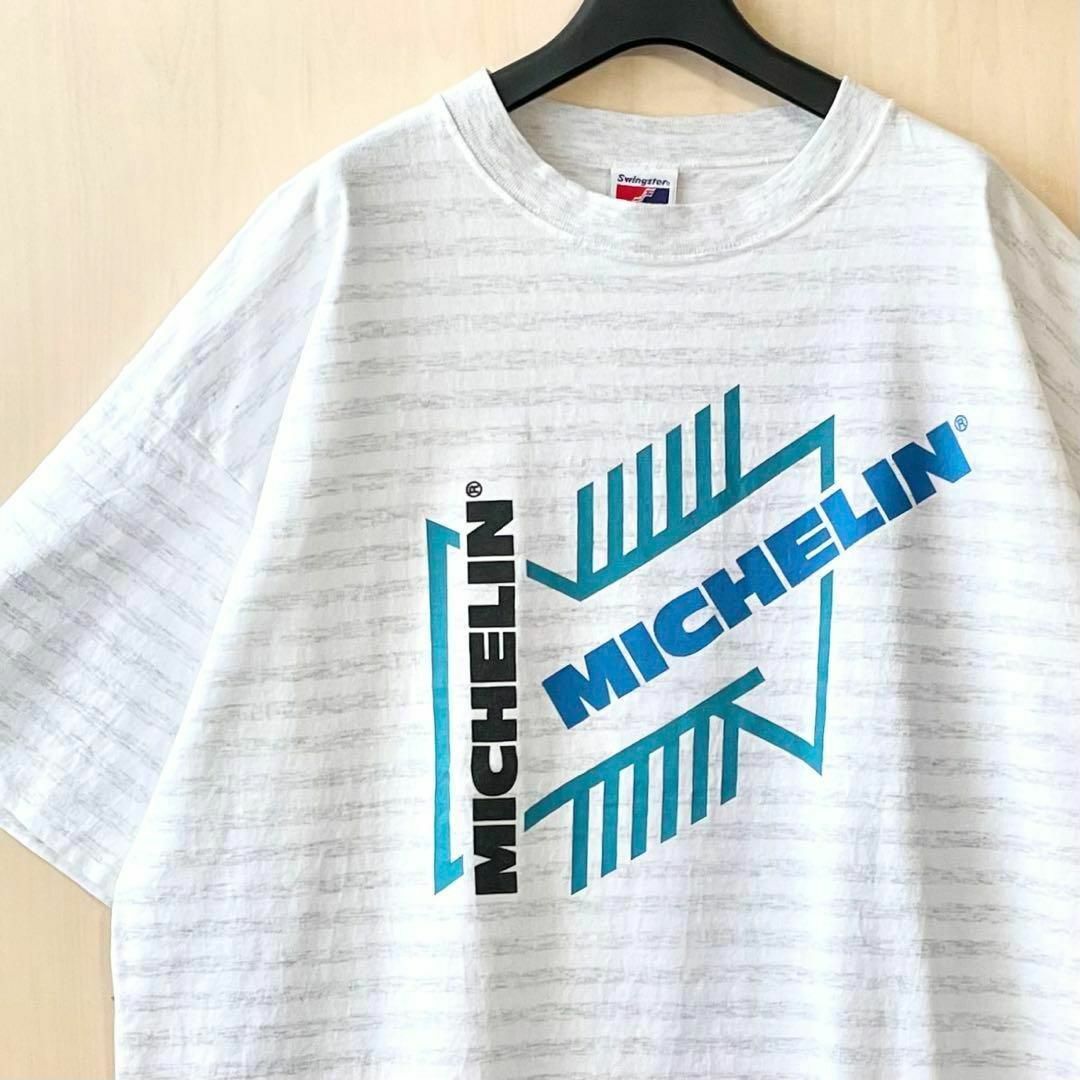 90s　ヴィンテージ　企業Tシャツ　ミシュランタイヤ　肉厚　ボーダーT ロゴコットン☑サイズ