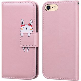 アイフォーン(iPhone)のiPhone se ケース iphone8 iphone7 手帳型 白兎プリント(iPhoneケース)