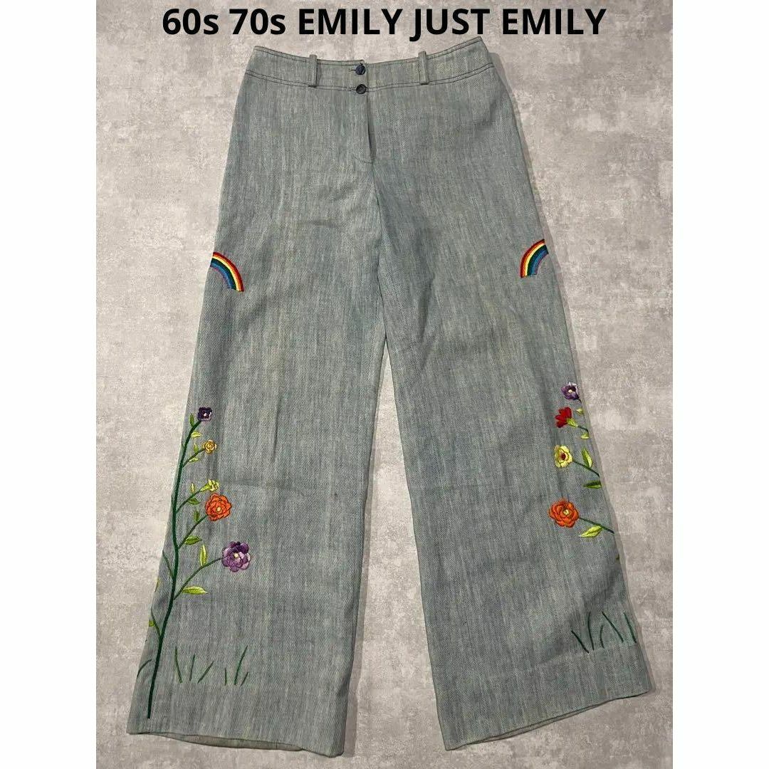 チノパン60s 70s EMILY JUST EMILY フレアパンツ　ヒッピー　刺繍