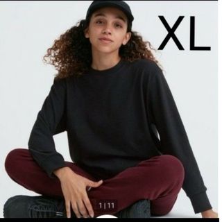 ユニクロ(UNIQLO)のユニクロ　ソフトニットフリースクルーネックT　XL ブラック(カットソー(長袖/七分))