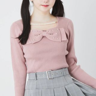 アンクルージュ(Ank Rouge)のAnk Rouge☆完売☆新品☆最新☆フロントビッグリボントップス☆ピンク☆M☆(カットソー(長袖/七分))