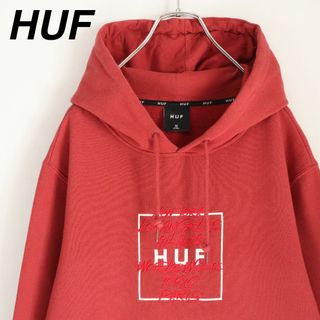 ハフ(HUF)の【希少】ハフ／パーカー　ビッグロゴ　刺繍ロゴ　センターロゴ　裏起毛　レッド　M(パーカー)