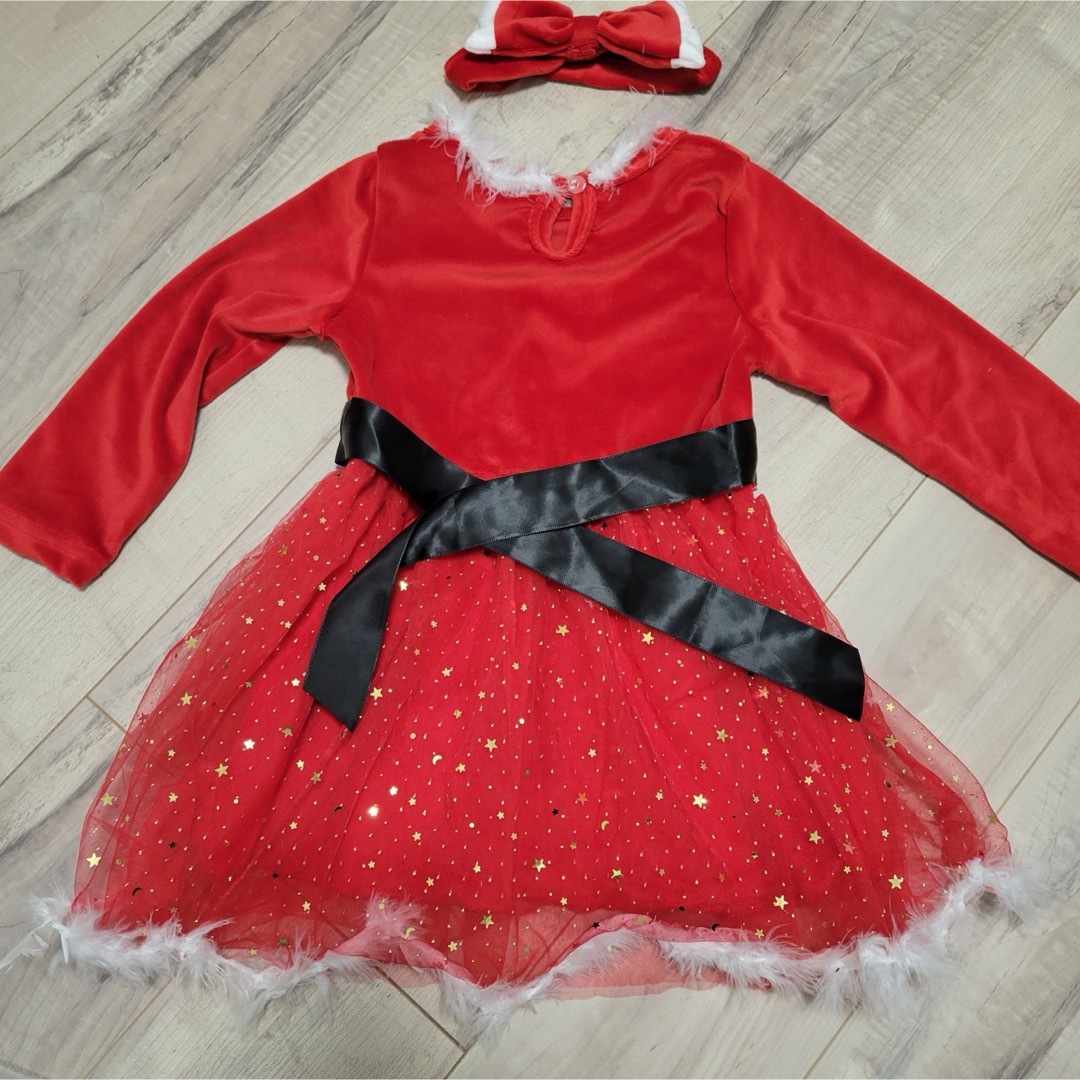 クリスマス　ワンピース　コスチューム　サンタさん　リボン　女の子　120cm キッズ/ベビー/マタニティのキッズ服女の子用(90cm~)(ワンピース)の商品写真