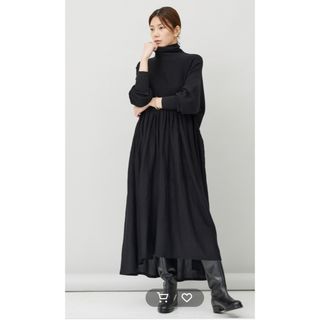 カレンソロジー(Curensology)のカレンソロジー ¥34100 ブラック ウールハイネック ギャザー ワンピース (ロングワンピース/マキシワンピース)