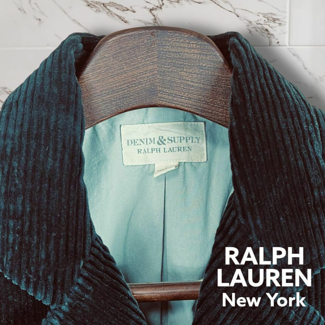 Denim & Supply Ralph Lauren(デニムアンドサプライラルフローレン)の【ラルフローレン】ストレッチコーデュロイジャケット L 黒 ブラックコットン メンズのジャケット/アウター(テーラードジャケット)の商品写真