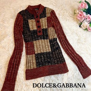 ドルチェアンドガッバーナ(DOLCE&GABBANA)の【美品】ドルチェ&ガッパーナ　ニット　スタンドネック　総柄　サイズ38(ニット/セーター)