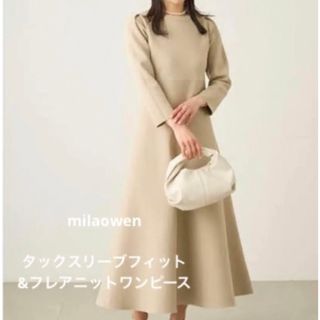 milaowen タックスリーブフィット＆フレアニットワンピース