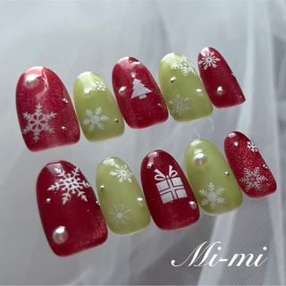 【Sサイズ】マグネット　ショート　クリスマス　赤　緑　雪の結晶　冬