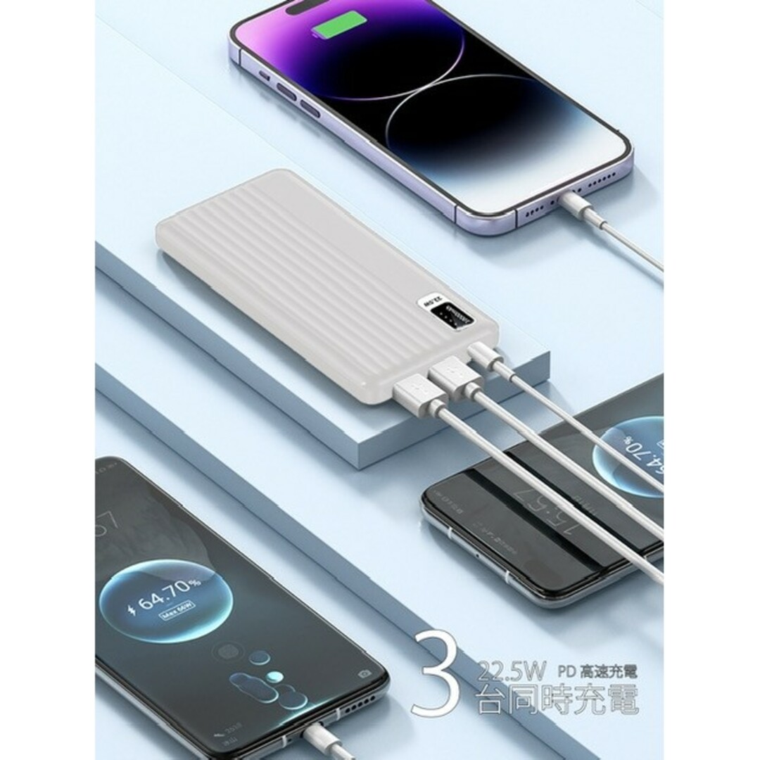 モバイルバッテリー大容量　電熱ベスト対応　電熱ジャケット　Type-C ホワイト スマホ/家電/カメラのスマートフォン/携帯電話(バッテリー/充電器)の商品写真