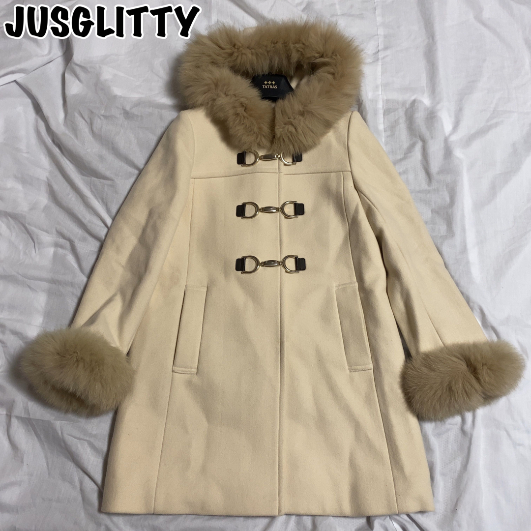 JUSGLITTY(ジャスグリッティー)のジャスグリッティー ダッフルコート カシミヤ混 フォックスファー ベージュ 01 レディースのジャケット/アウター(ダッフルコート)の商品写真