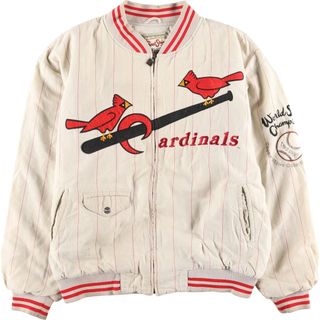 古着 First Strang MLB ST. LOUIS CARDINALS セントルイスカージナルス ストライプ柄 コットンスタジャン バーシティジャケット メンズL /evb003459(スタジャン)