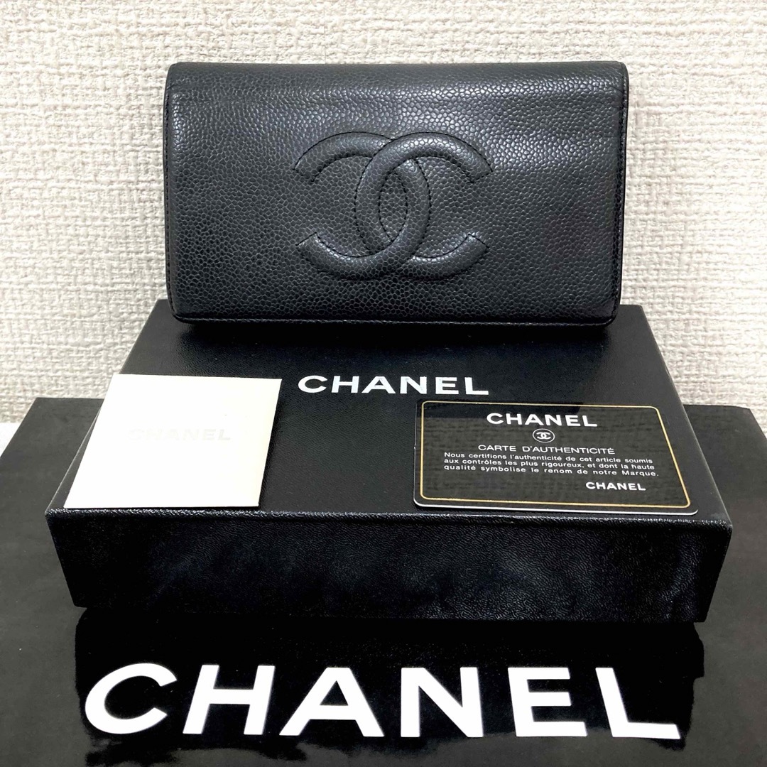 Ron CHANEL シャネル 長財布 ブラック 黒 キャビアスキン ココマーク