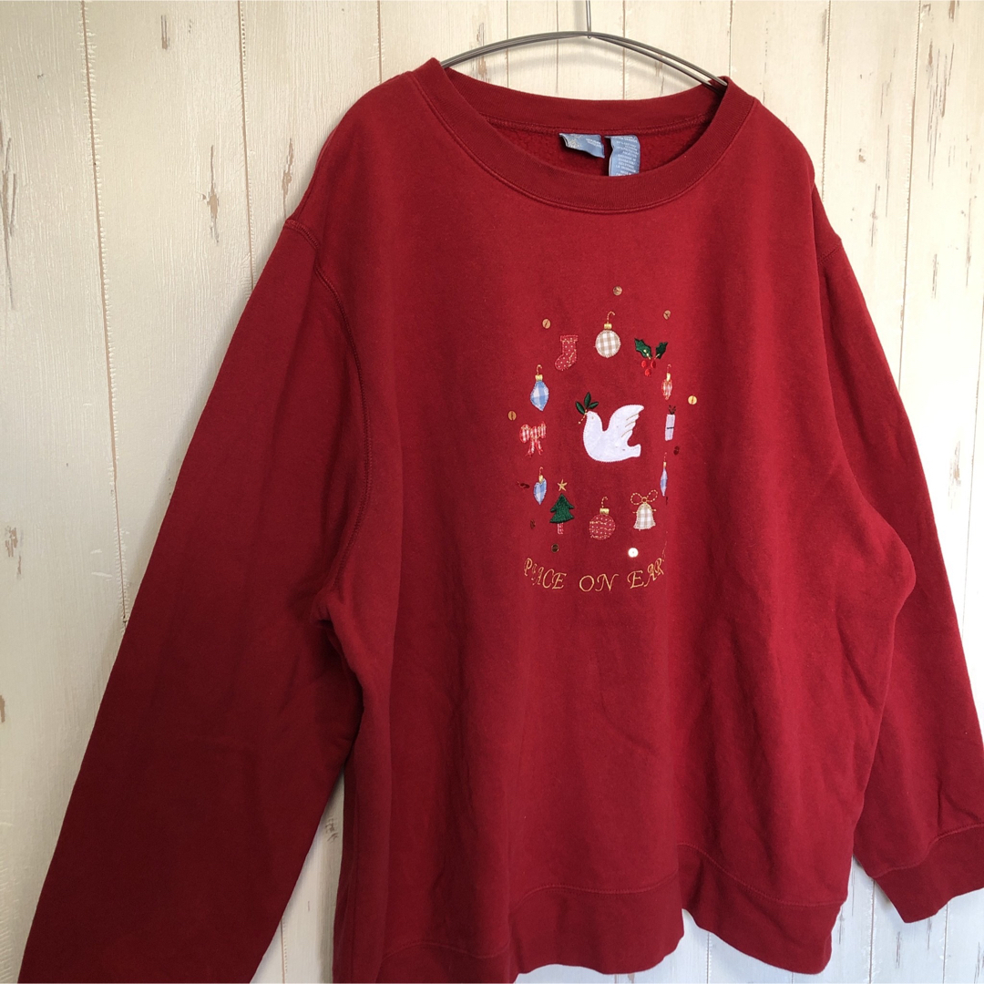 HOLIDAY EDITIONS 刺繍 ワッペン ビーズ 鳥 クリスマス 古着 レディースのトップス(トレーナー/スウェット)の商品写真