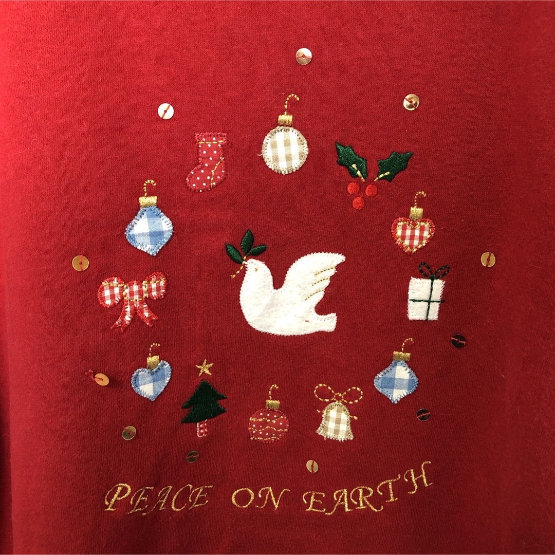 HOLIDAY EDITIONS 刺繍 ワッペン ビーズ 鳥 クリスマス 古着 レディースのトップス(トレーナー/スウェット)の商品写真