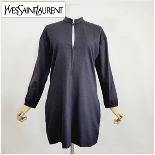 イヴサンローラン(Yves Saint Laurent)の【美品】イヴサンローラン　ノーカラー　プルオーバー　シャツ　ワンピース(チュニック)