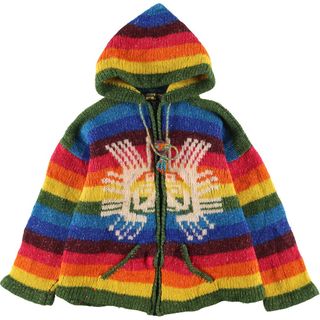 古着 ECUADOR KNITWEAR 総柄 ボーダー柄 エクアドルニットジップパーカー レディースS /eaa397711(ニット/セーター)