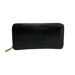 サンローラン(Saint Laurent)の極 美品 YVES SAINT LAURENT イヴサンローラン YSL ロゴ ステッチ レザー 本革 ラウンドジップ 長財布 ウォレット ブラック 16751(財布)