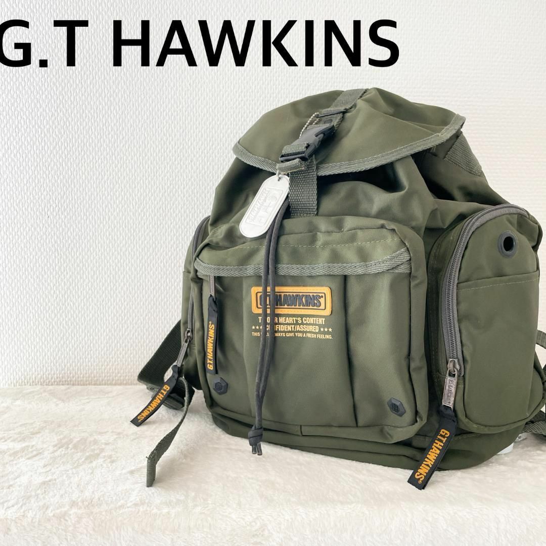 美品✨G.T HAWKINS GTホーキンスバックパックリュックグリーン緑ファスナーポケット×3内側