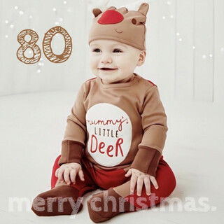 ベビー服 80 トナカイロンパース 帽子セット ブラウン 茶色 クリスマス 鹿(ロンパース)