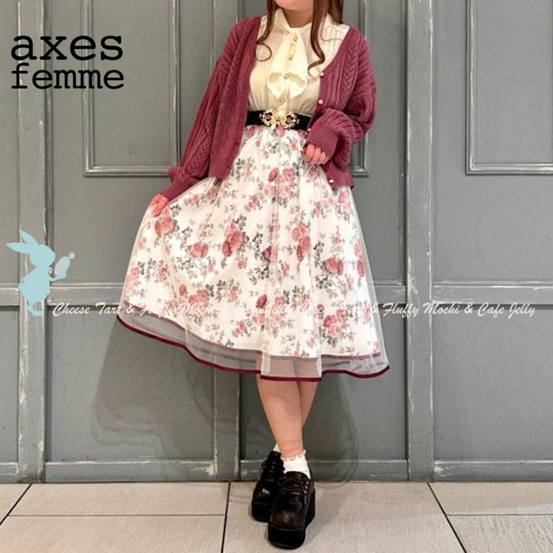 axes femme(アクシーズファム)のaxes femme リボン付レイヤード花柄ワンピース レディースのワンピース(ひざ丈ワンピース)の商品写真