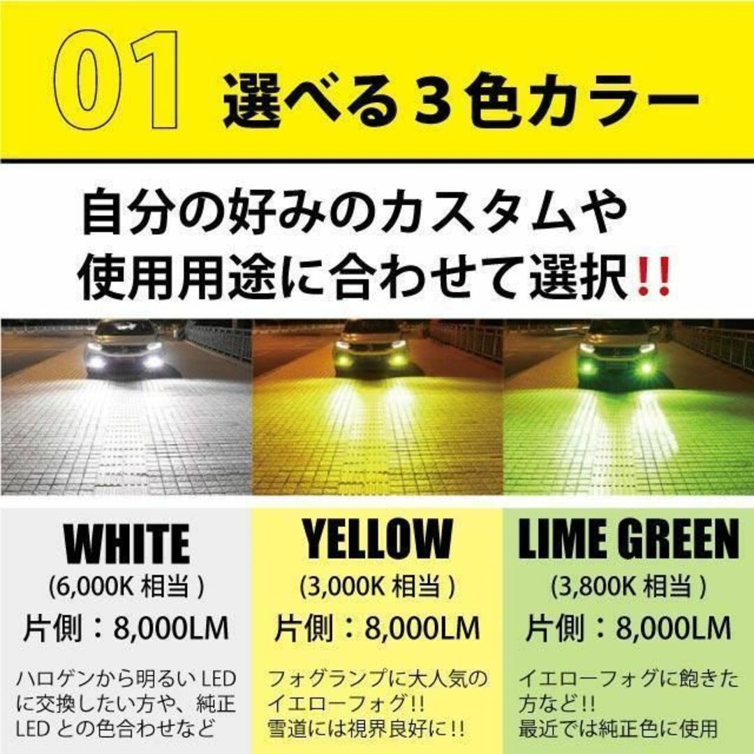 最新 H8 H9 H11 LED ヘッドライト フォグ ランプ 2個セット 左右 自動車/バイクの自動車(その他)の商品写真