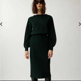 マウジー(moussy)のmoussy  BLOUSING KNITワンピース D/GRN ダークグリーン(ひざ丈ワンピース)