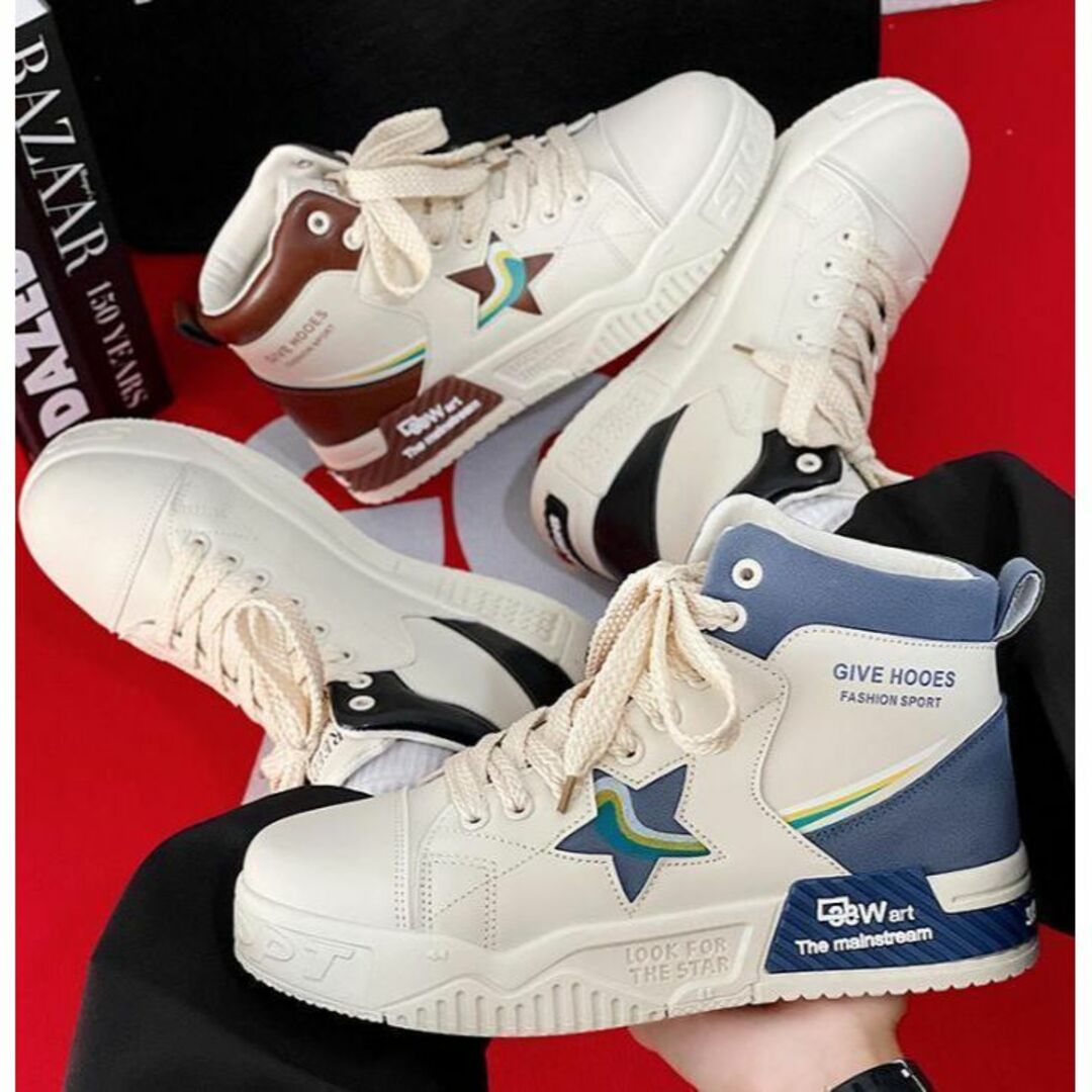 27cmメンズスニーカーダッドシューズ厚底靴韓国ハイカットおしゃれブルー メンズの靴/シューズ(スニーカー)の商品写真