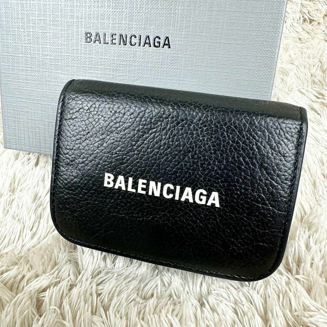 Balenciaga - 【人気】バレンシアガ 三つ折り財布 ブラック カーフ