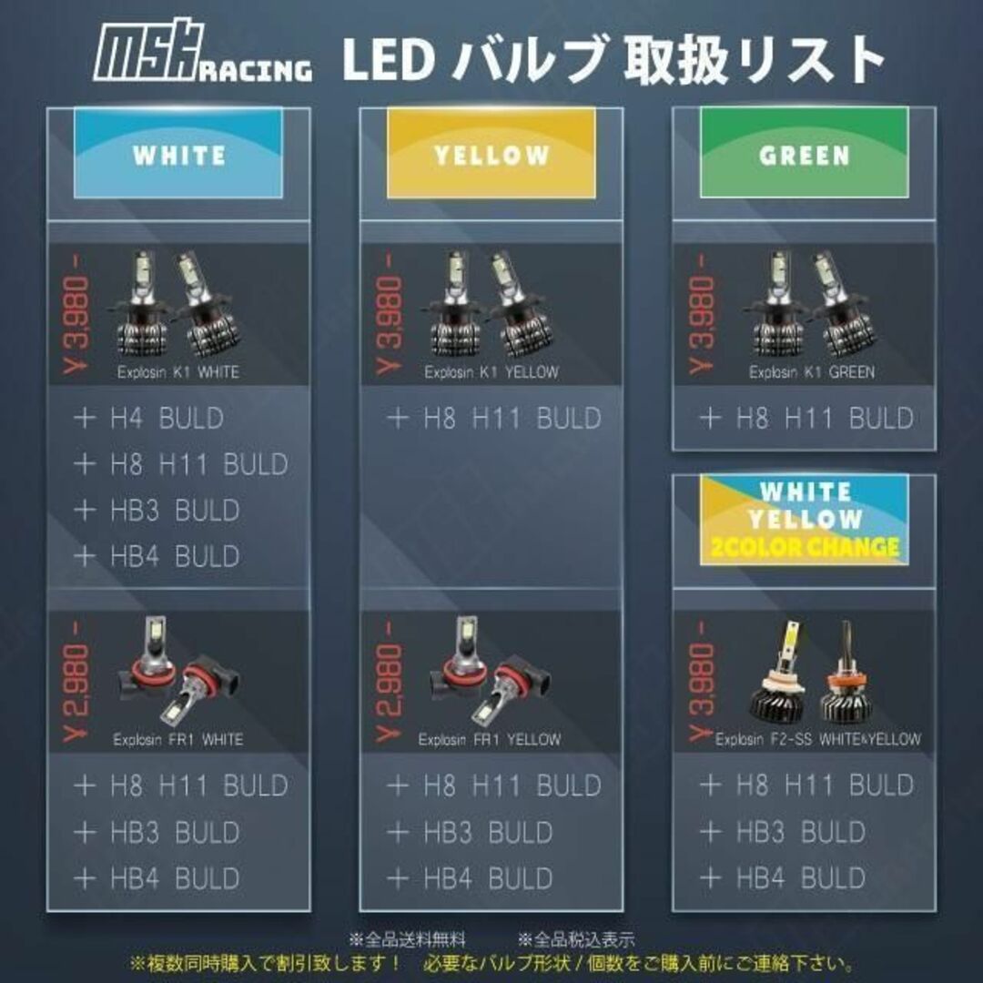 最新 HB3 HB4 フォグ ランプ バルブ LED ハロゲン 2個 左右 自動車/バイクの自動車(その他)の商品写真