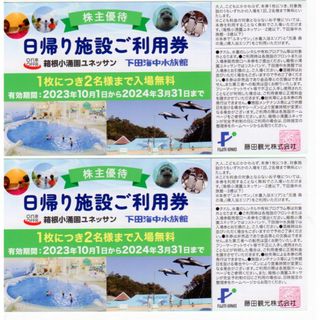 2枚：箱根小涌園ユネッサン入場無料券 藤田観光株主優待券(遊園地/テーマパーク)