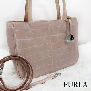 フルラ(Furla)の美品✨FURLA フルラ　クロコ型押し　2wayハンドバッグ　ショルダーバッグ(ショルダーバッグ)