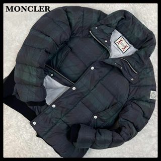 モンクレール(MONCLER)のモンクレールガムブルー ダウンジャケット 袖ワッペンロゴ チェック サイズ3(ダウンジャケット)