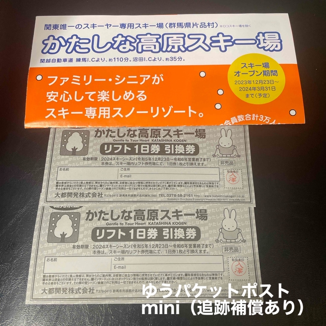 かたしな高原スキー場　リフト1日券引換券　2枚