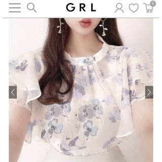 グレイル(GRL)のGRL 花柄オーガンジーダブルフリルスリーブブラウス[ta048] グレイル(シャツ/ブラウス(半袖/袖なし))