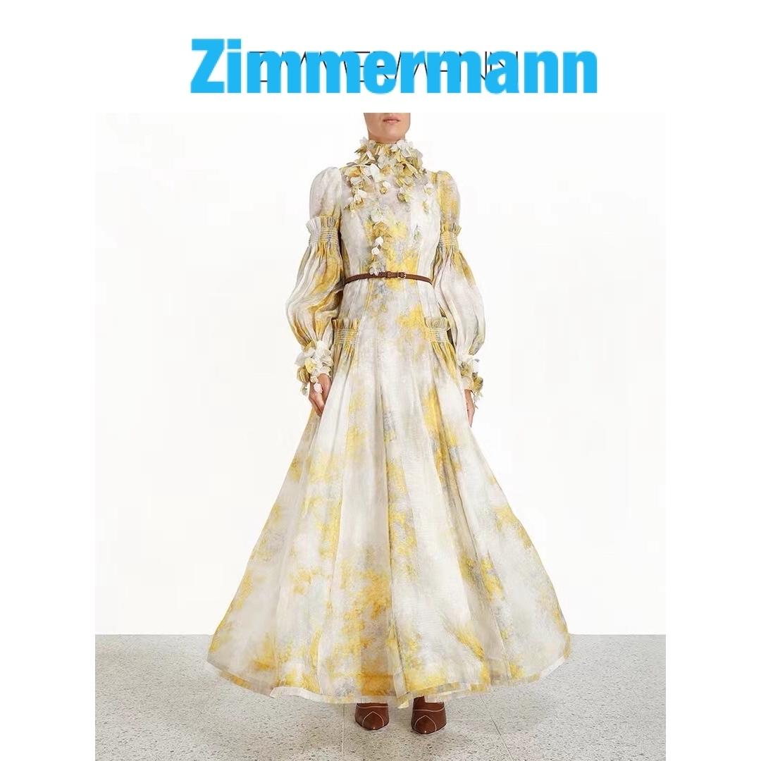 ❇️Zimmermann正規24春新作ジンマーマン黄色花柄ドレスドレス