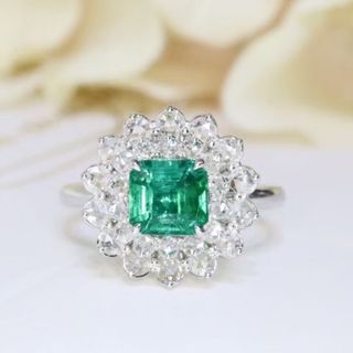 天然 エメラルド ダイヤ  リング1.24ct k18 f(リング(指輪))