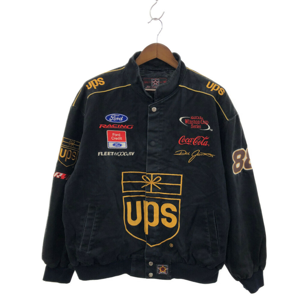 Jeff Hamilton ジェフ ハミルトン 企業 UPS FORD COCA-COLA レーシングジャケット ブラック (メンズ 2XL)   P0391約75cm袖丈