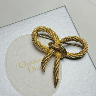 Christian Dior - DIOR ブローチ 金 リボンモチーフ 刻印あり