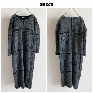 ズッカ(ZUCCa)のzucca ズッカ ウール ジャガード ニット ワンピース M チャコール(ロングワンピース/マキシワンピース)