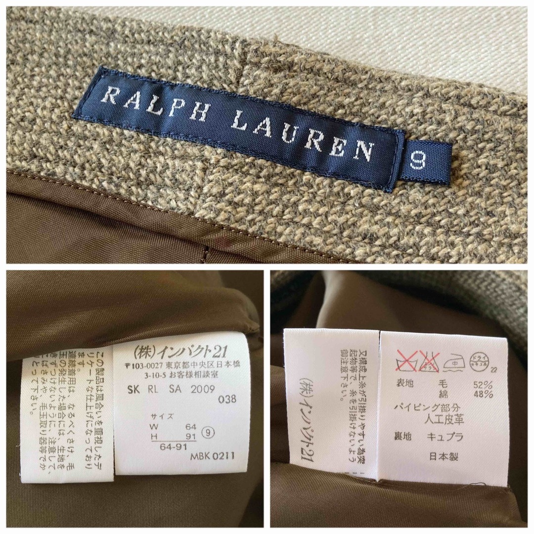 Ralph Lauren(ラルフローレン)のラルフローレン シンチバック ウール コットン ツイード Aライン スカート 9 レディースのスカート(ひざ丈スカート)の商品写真