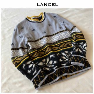 ランセル(LANCEL)のビンテージ ランセル ジャガード ニット M グレー イエロー ブラック(ニット/セーター)