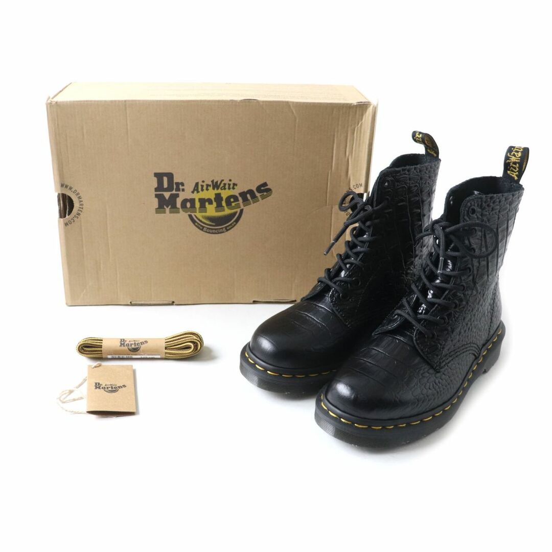 未使用品★Dr.Martens ドクターマーチン 22966001 PASCAL CROC クロコ型押し 8ホール レザーブーツ レディース ブラック UK5 箱・紐付き約10cm全高