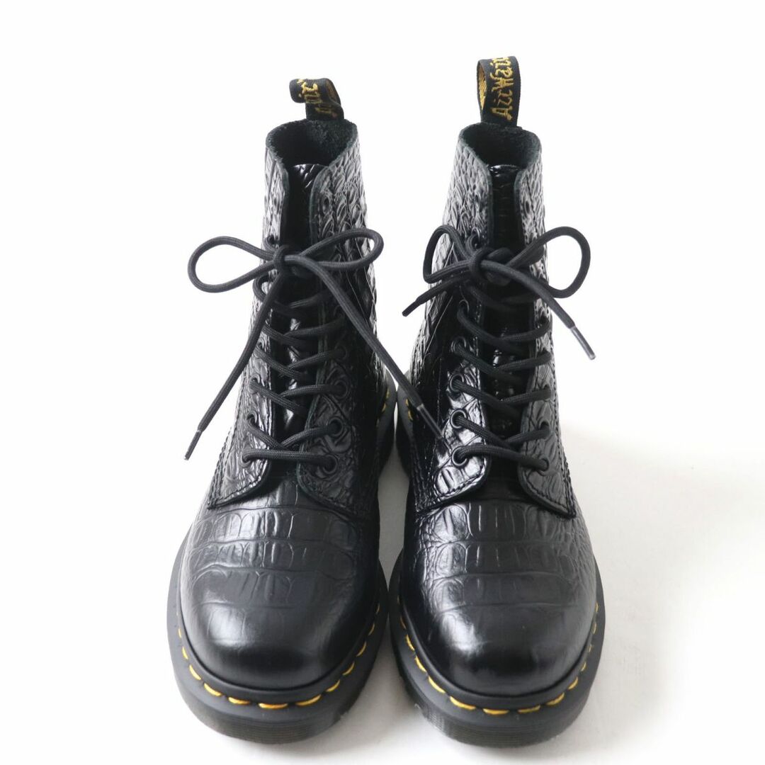 未使用品★Dr.Martens ドクターマーチン 22966001 PASCAL CROC クロコ型押し 8ホール レザーブーツ レディース ブラック UK5 箱・紐付き約10cm全高