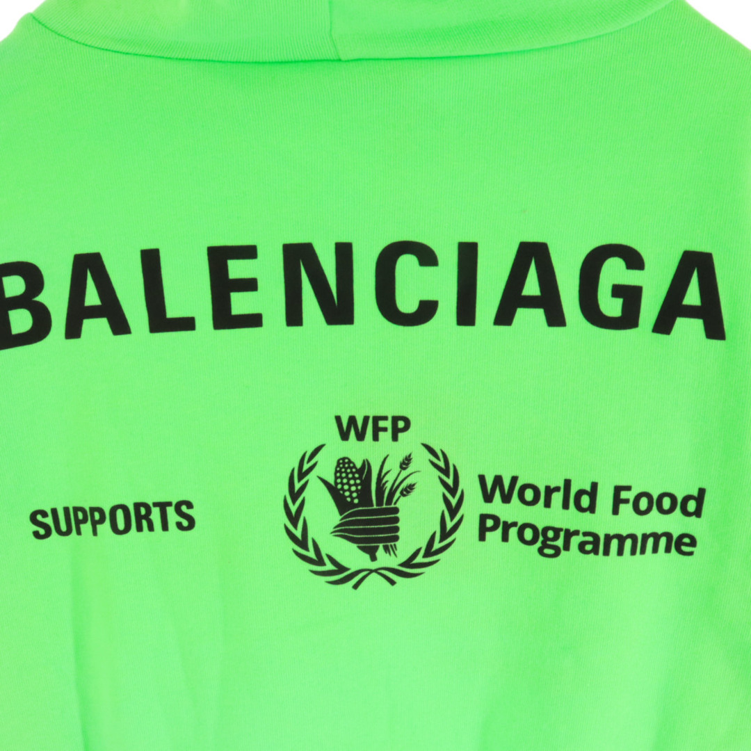 BALENCIAGA バレンシアガ 20AW World Food Programme Hoodie WFPロゴプリントプルオーバーパーカー オーバーサイズフーディ ネオングリーン 600583 TJVK4565センチ肩幅