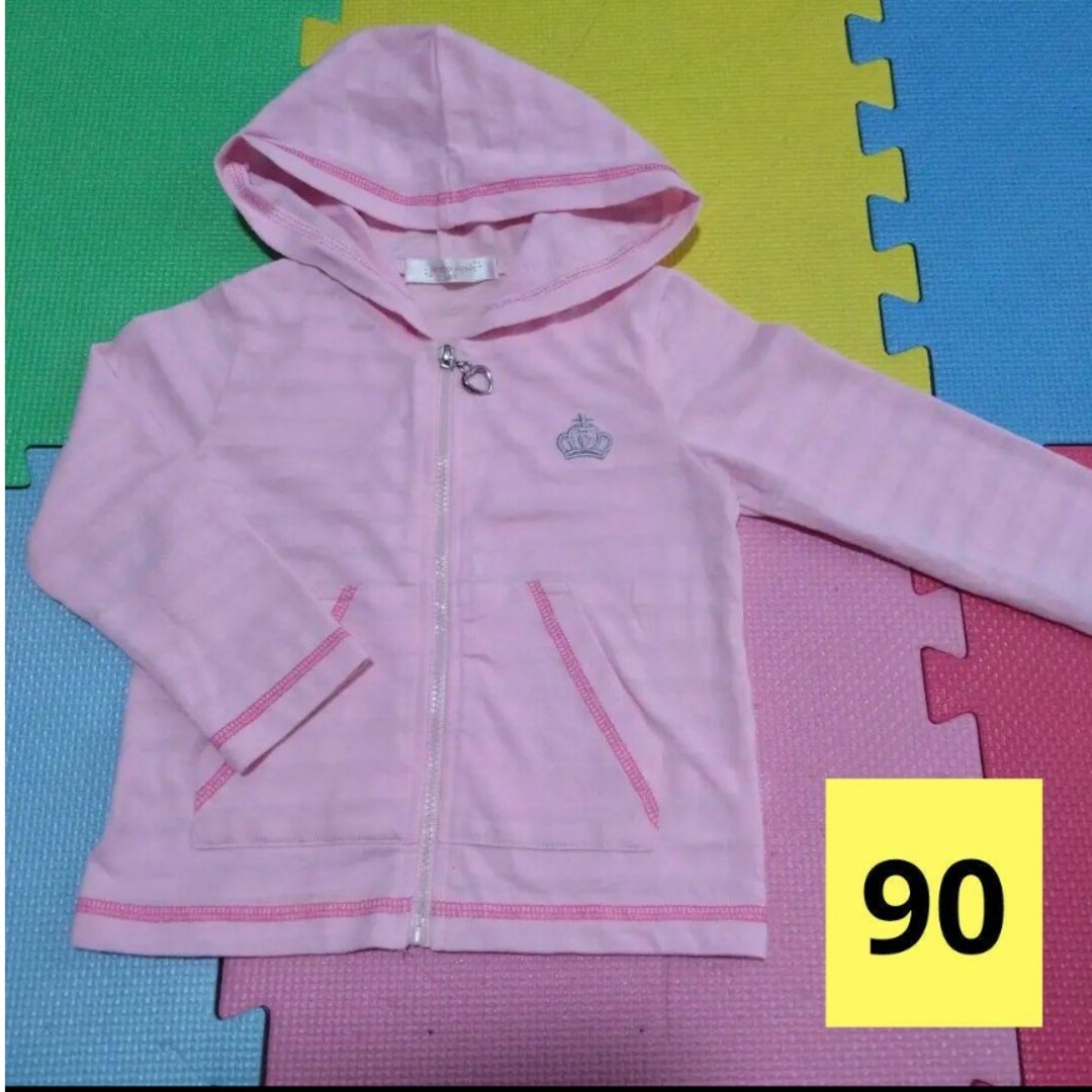 【90】薄手パーカー ピンク キッズ/ベビー/マタニティのキッズ服女の子用(90cm~)(ジャケット/上着)の商品写真