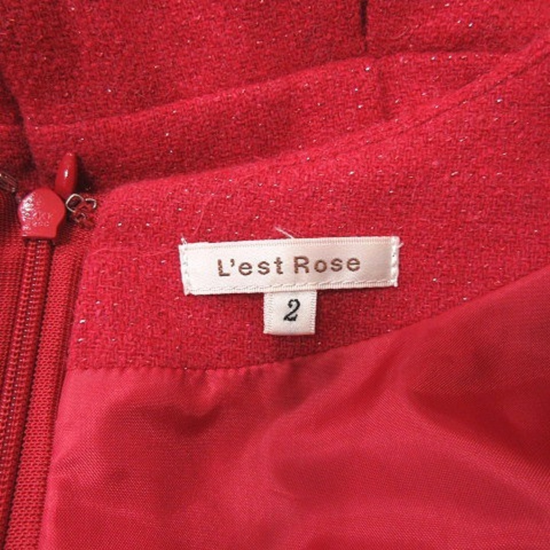 L'EST ROSE(レストローズ)のレストローズ ワンピース ひざ丈 半袖 ツイード 刺繍 アンゴラ混 赤 レッド  レディースのワンピース(ひざ丈ワンピース)の商品写真