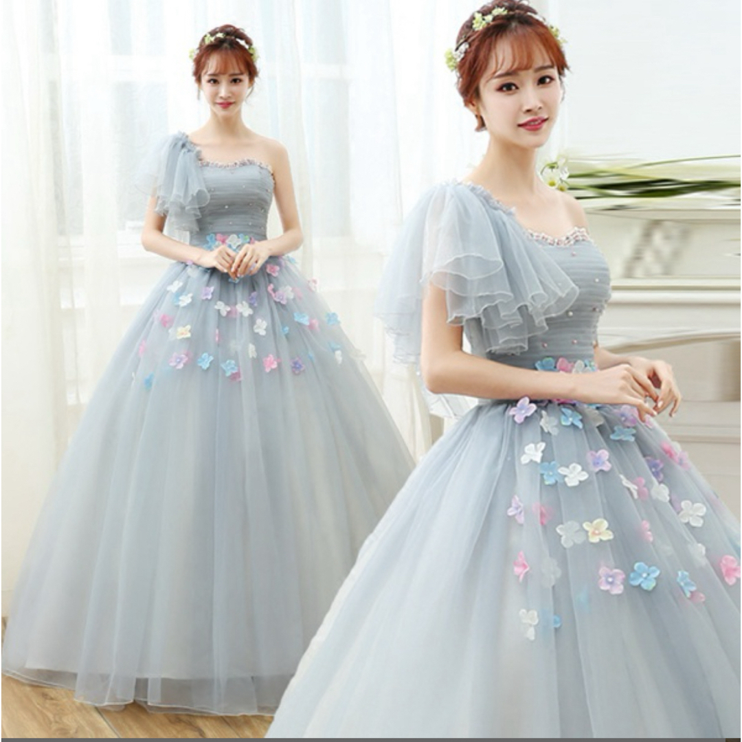 カラードレス グレー Sサイズ カラードレス ウェディングドレス ロングドレス レディースのフォーマル/ドレス(ウェディングドレス)の商品写真